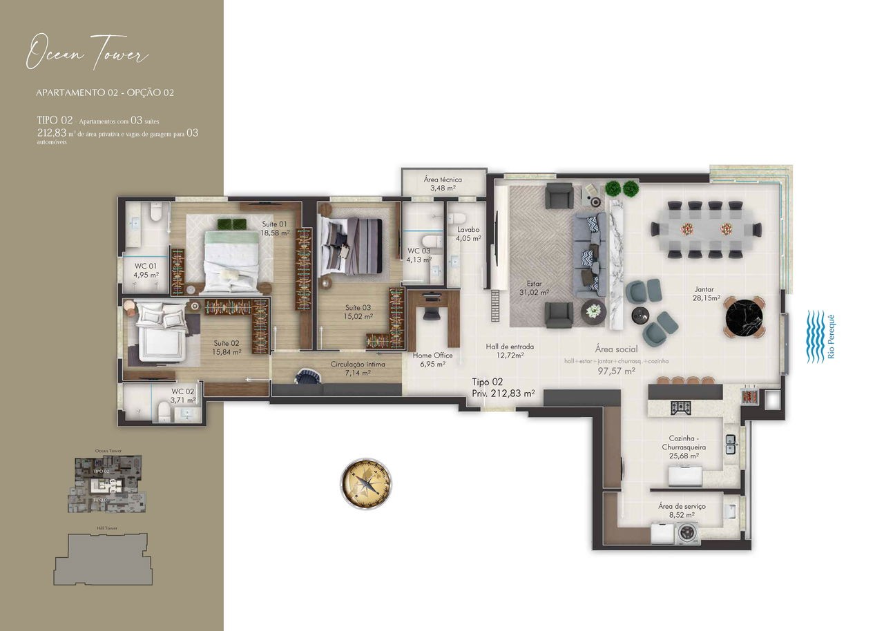 Apartamento em Construção em Itapema/SC na Meia Praia, com 262m² de área total e 3 Suítes, a 260m do mar. Lazer Completo. Ótimo Investimento.