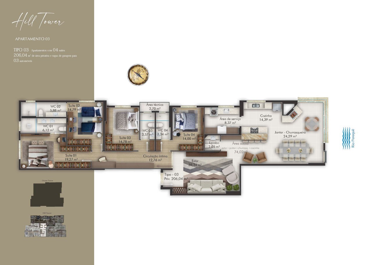 Apartamento Em Construção em Itapema/SC, no bairro Meia Praia, com 262m² de área total, 3 suítes e 3 vagas de garagem, Lazer Completo. A 300m do mar