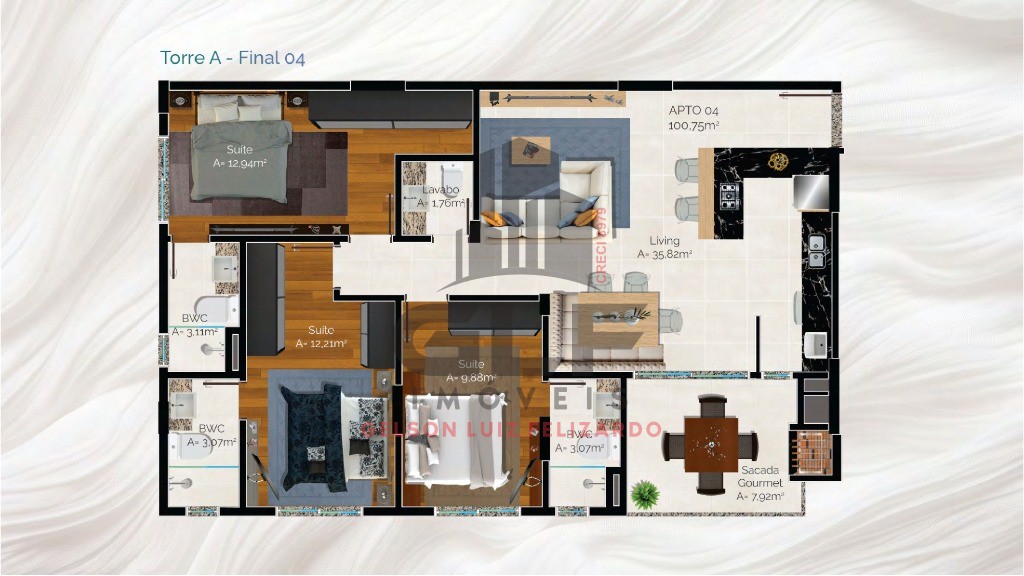 Apartamento em Construção em Porto Belo/SC Bairro Perequê, com 113,44m² área privativa, sendo 3 suítes área de lazer completa