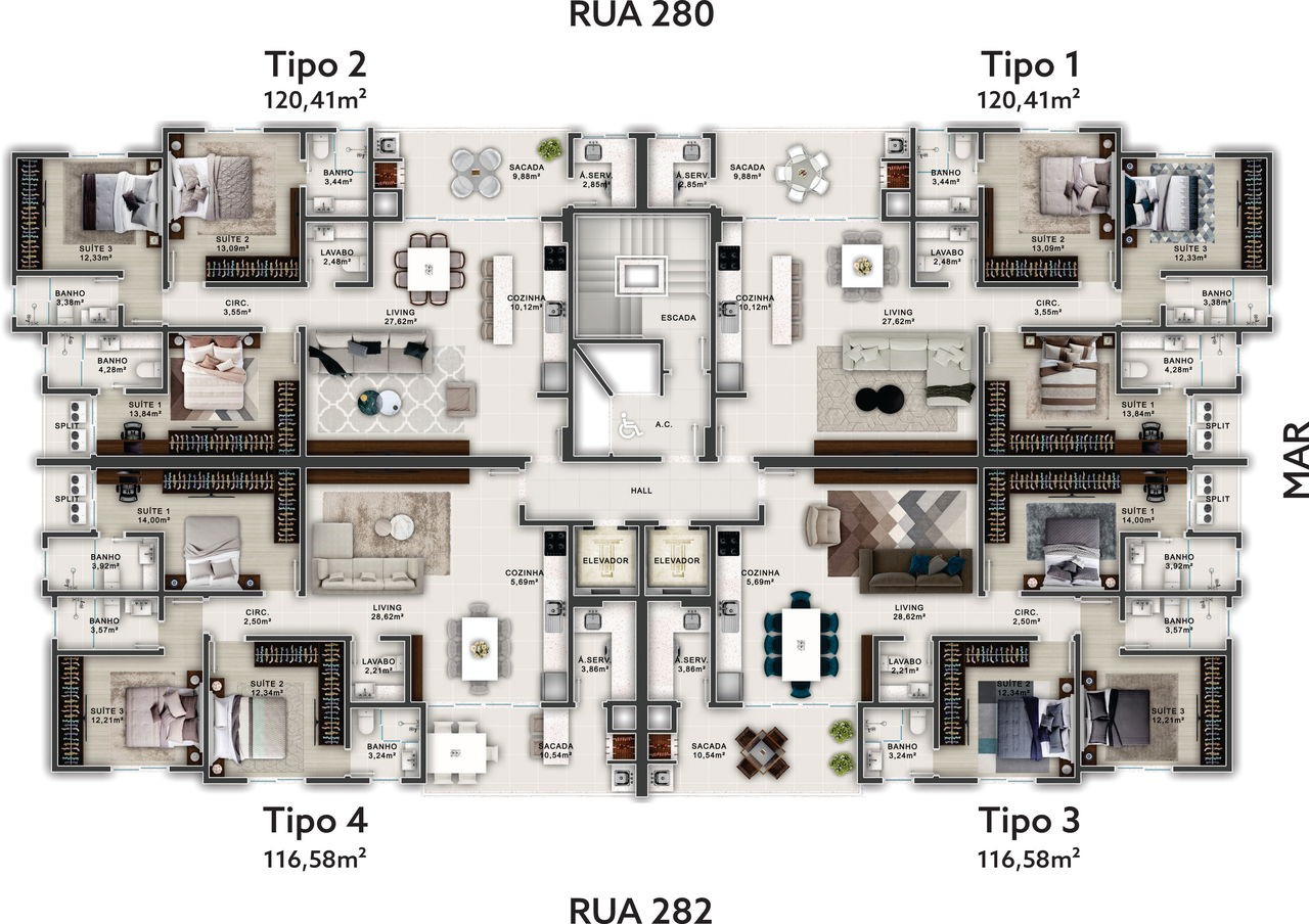 Apartamento Novo e Pronto Para Morar em Itapema/SC na Meia Praia, com 117m², 3 Suítes e 3 Vagas de Garagem, com Lazer Completo. Localização Privilegi