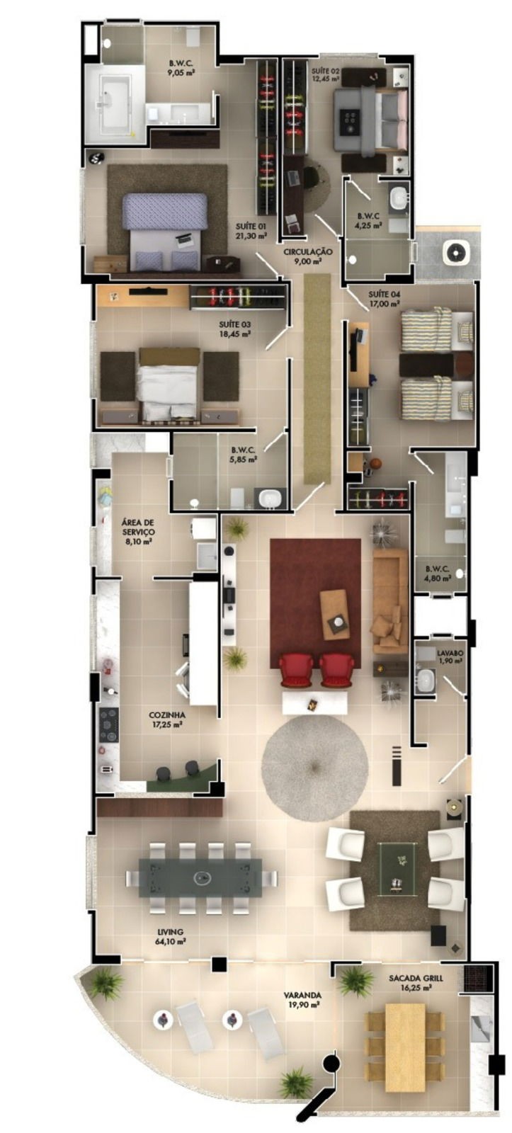 Apartamento Pronto Mobiliado em Itapema/SC no bairro Meia Praia, com 268m², 4suítes e 2vagas de gragem. Ótima localização a 400m do mar. Investimento.