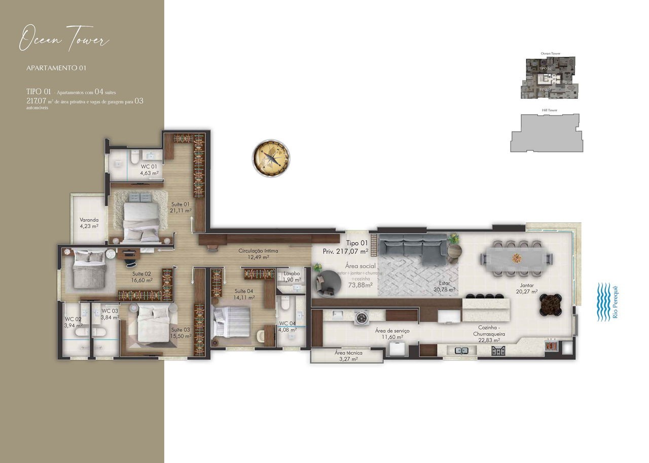 Apartamento Em Construção em Itapema/SC, no bairro Meia Praia, com 262m² de área total, 3 suítes e 3 vagas de garagem, Lazer Completo. A 300m do mar