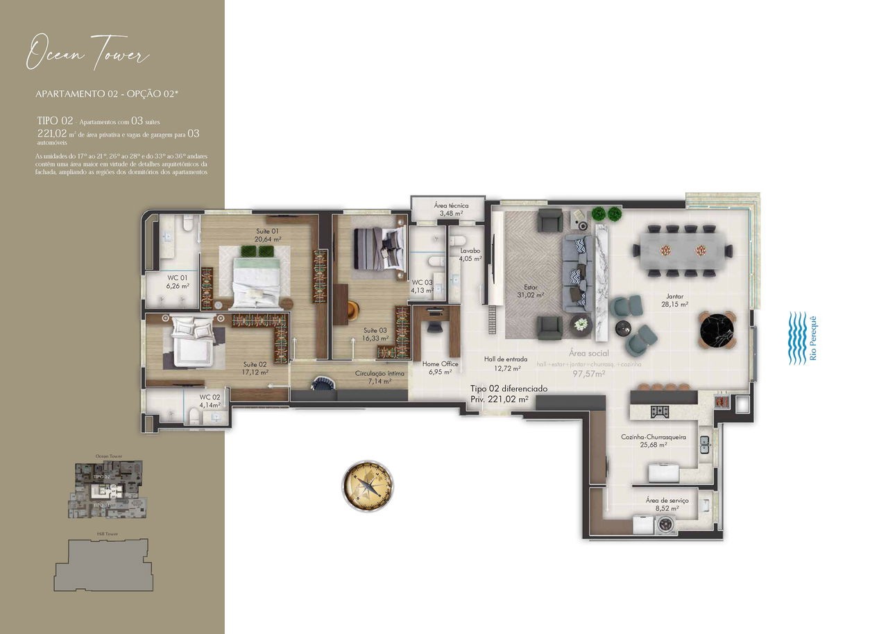 Apartamento em Construção em Itapema/SC na Meia Praia, com 262m² de área total e 3 Suítes, a 260m do mar. Lazer Completo. Ótimo Investimento.