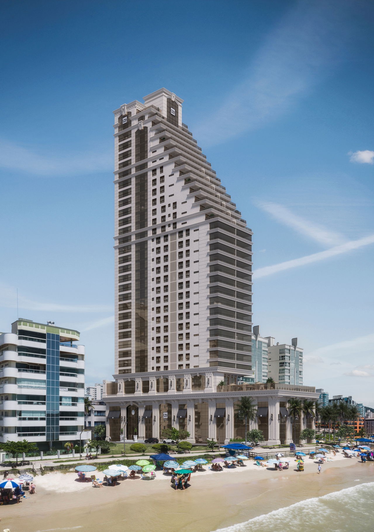 Apartamento em Construção na cidade de Itapema/SC na Meia Praia, com 252m², 4 suítes e 3 vagas de garagem. Localização privilegiada a penas 50m do mar