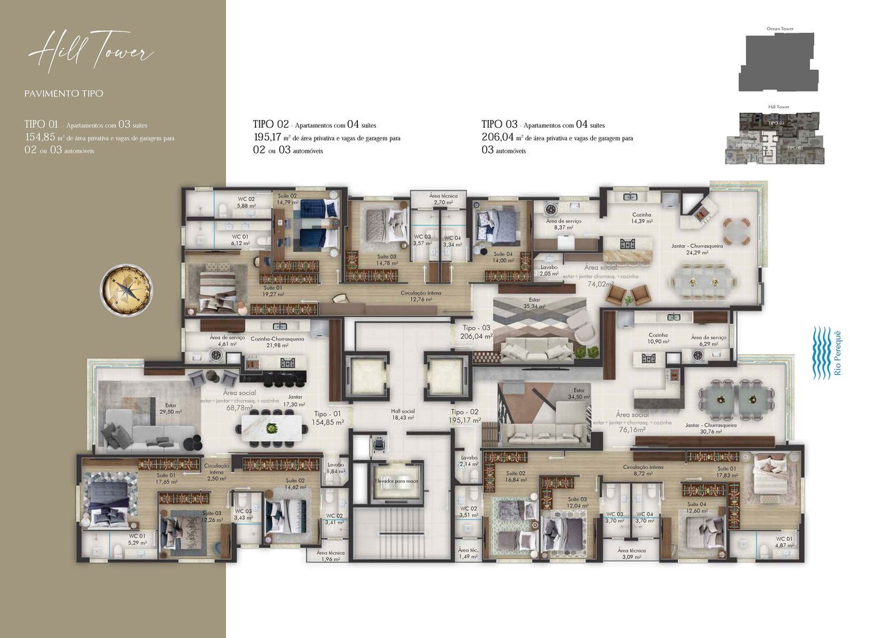 Apartamento em Construção em Itapema/SC na Meia Praia, com 262m² de área total e 3 Suítes, a 260m do mar. Lazer Completo. Ótimo Investimento.