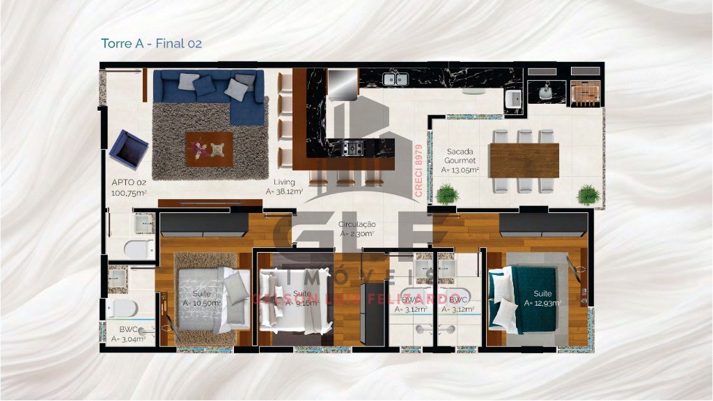 Apartamento em Construção em Porto Belo/SC Bairro Perequê, com 113,44m² área privativa, sendo 3 suítes área de lazer completa
