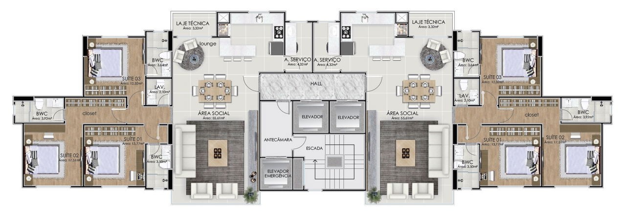 Apartamento de Luxo pronto no Centro de Balneário Camboriú-SC: 03 Quartos, 3 Suítes, 4 Banheiros, 3 Vagas, 135,60m².