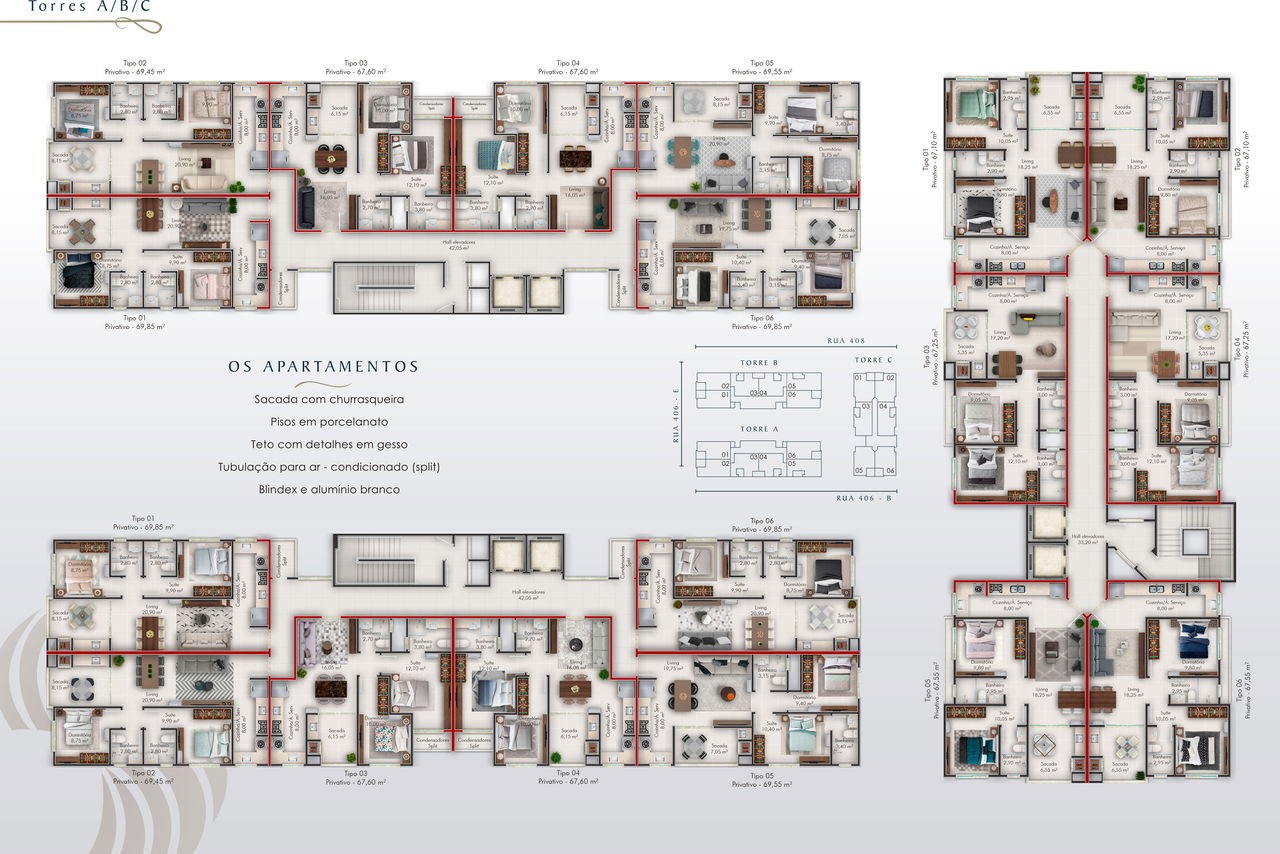 Apartamento em Construção em Itapema/SC, bairro Morretes, com 68m², 2 Dormitórios/ 1 Suíte. Entrega para Dezembro/27. Próximo à BR-101. Investimento