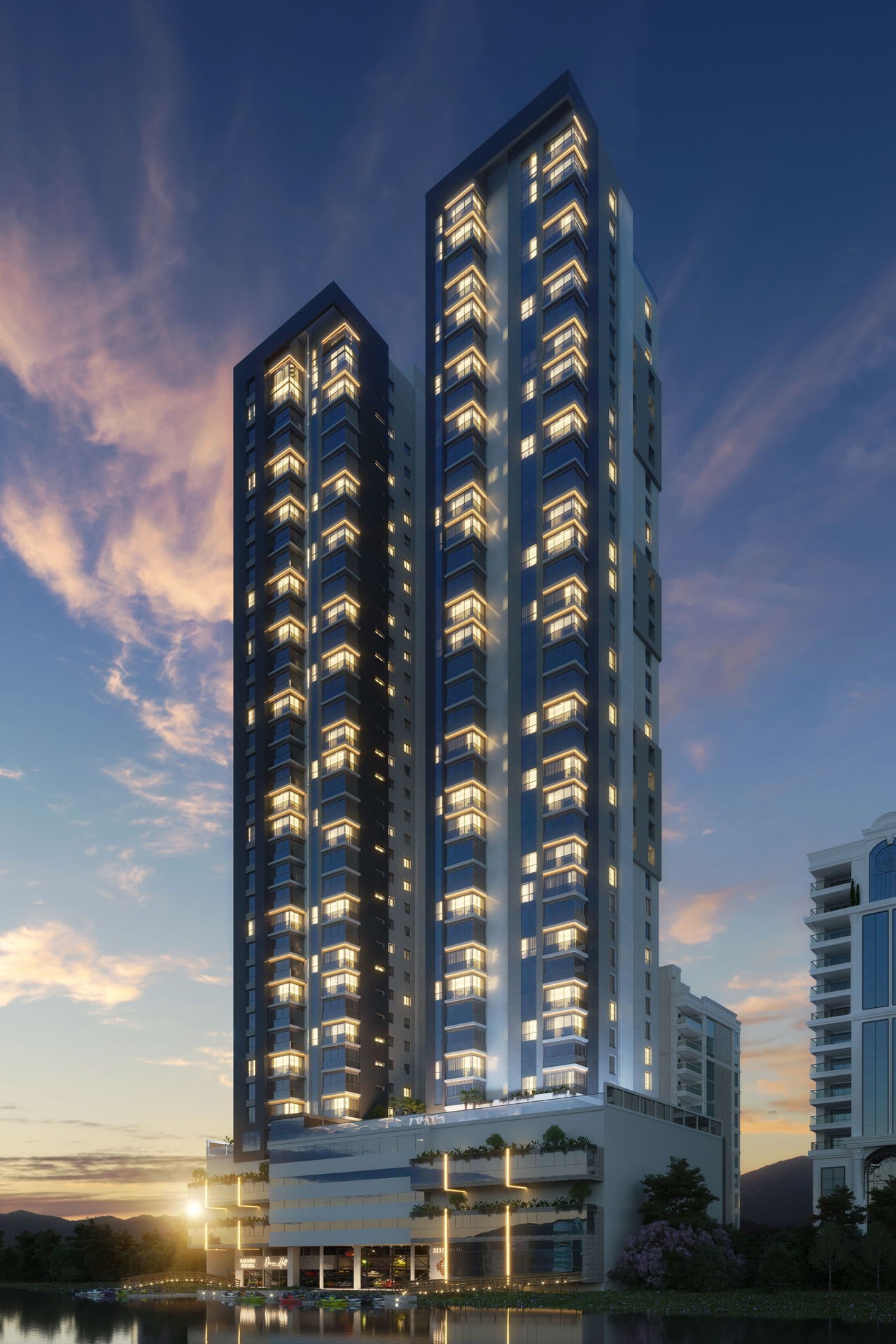 Apartamento Em Construção em Itapema/SC, no bairro Meia Praia, com 262m² de área total, 3 suítes e 3 vagas de garagem, Lazer Completo. A 300m do mar