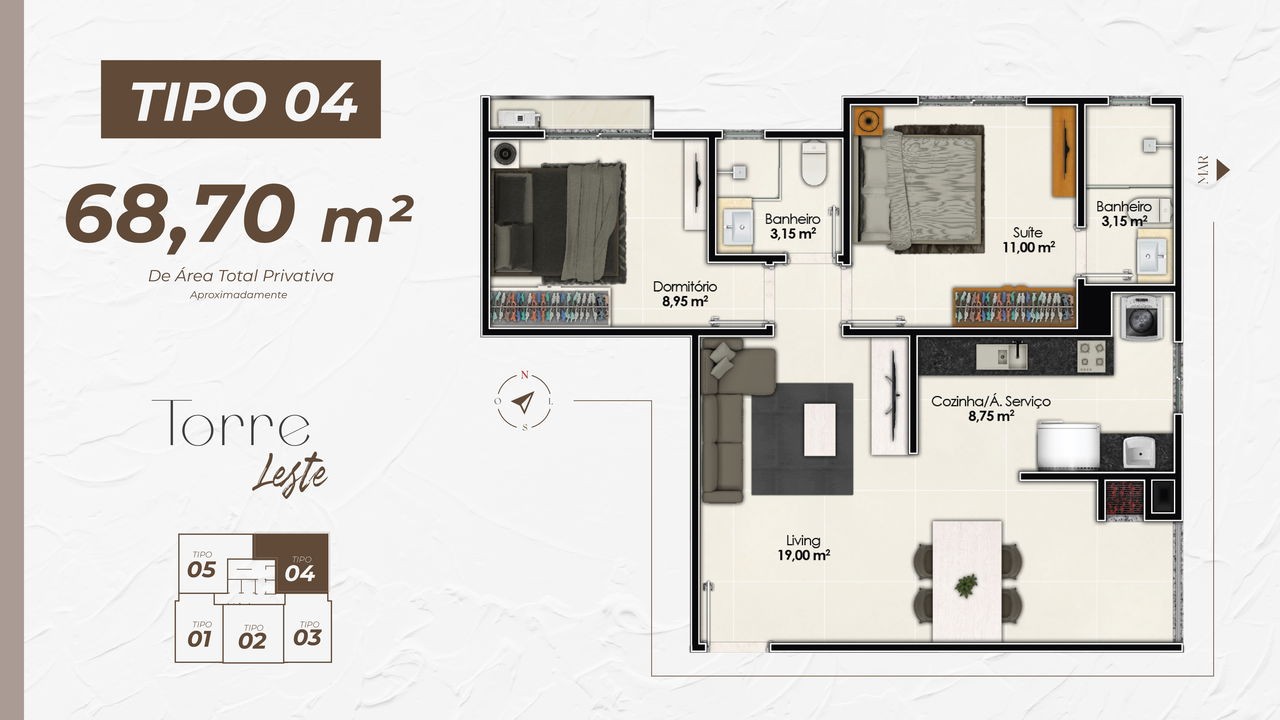 Apartamento à venda em Itapema-SC, Jardim Praia Mar: 2 quartos, 1 suíte, 1 banheiro, 1 vaga de garagem, 61,60 m² de área.