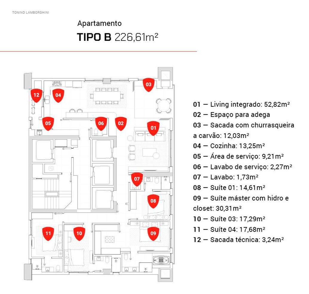 Apartamento em Construção em Balneário Camboriú/SC com 194,25m² de área privativa sendo 4 suítes, 3 vagas de garagem, área de lazer completa