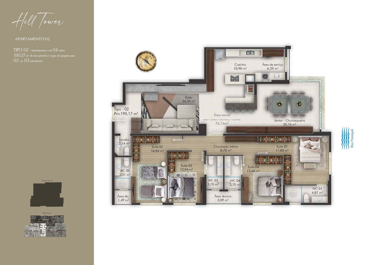 Apartamento Em Construção em Itapema/SC, no bairro Meia Praia, com 262m² de área total, 3 suítes e 3 vagas de garagem, Lazer Completo. A 300m do mar