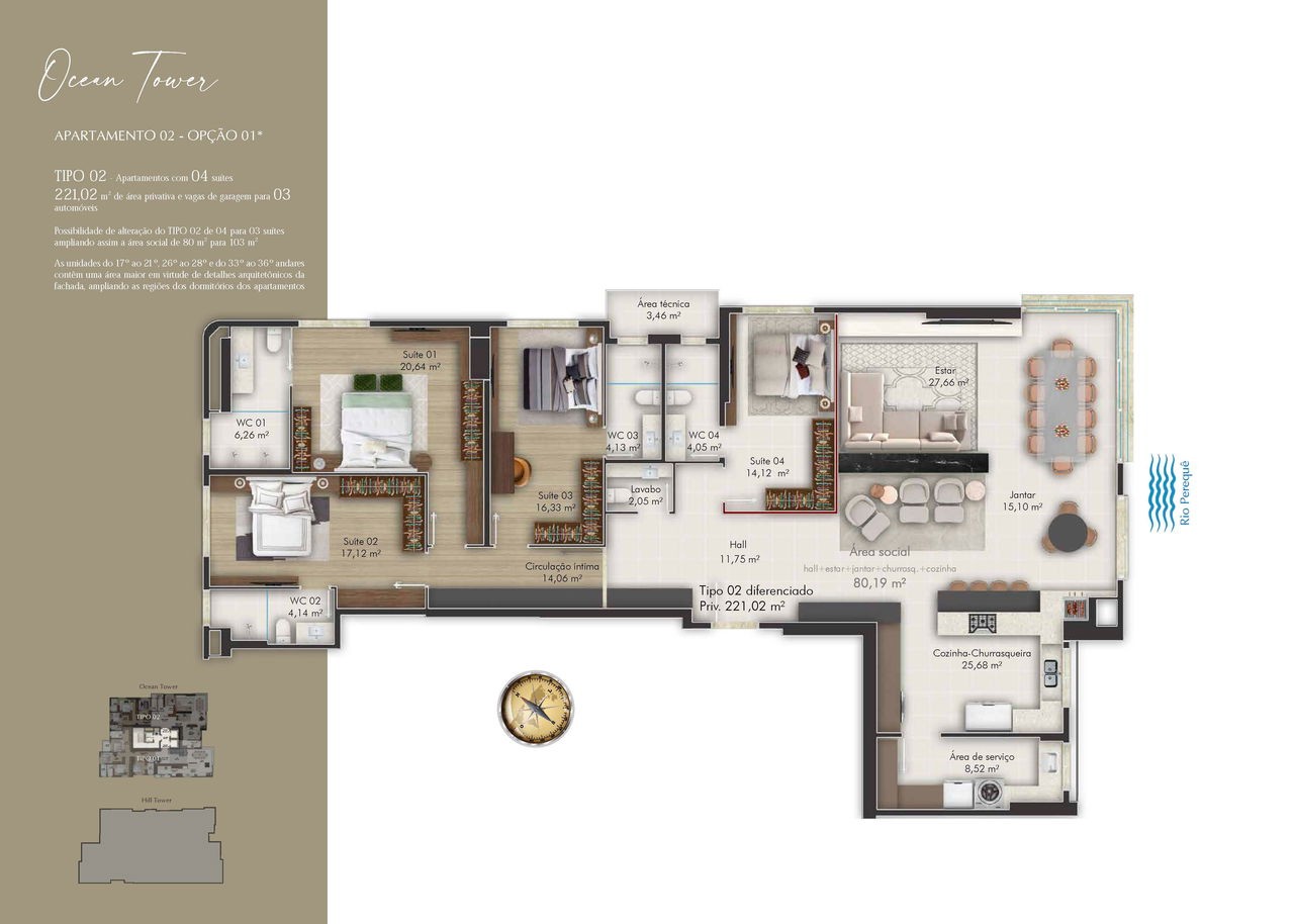 Apartamento Em Construção em Itapema/SC, no bairro Meia Praia, com 262m² de área total, 3 suítes e 3 vagas de garagem, Lazer Completo. A 300m do mar