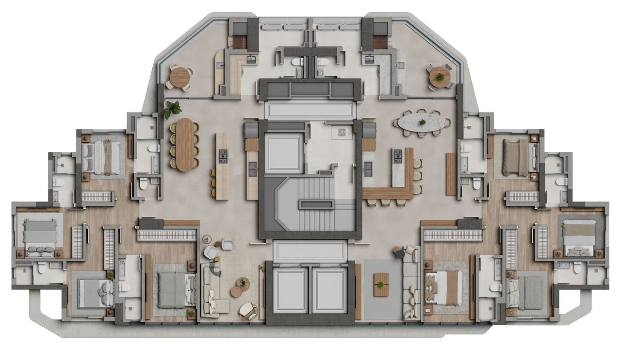 Apartamento em Construção em Balneário Camboriú/SC com 182,93m² área privativa sendo 4 suítes, 3 vagas de garagem, área de lazer completa