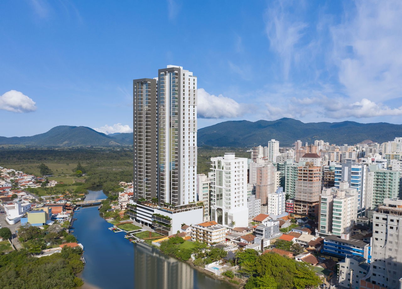 Apartamento Em Construção em Itapema/SC, no bairro Meia Praia, com 262m² de área total, 3 suítes e 3 vagas de garagem, Lazer Completo. A 300m do mar