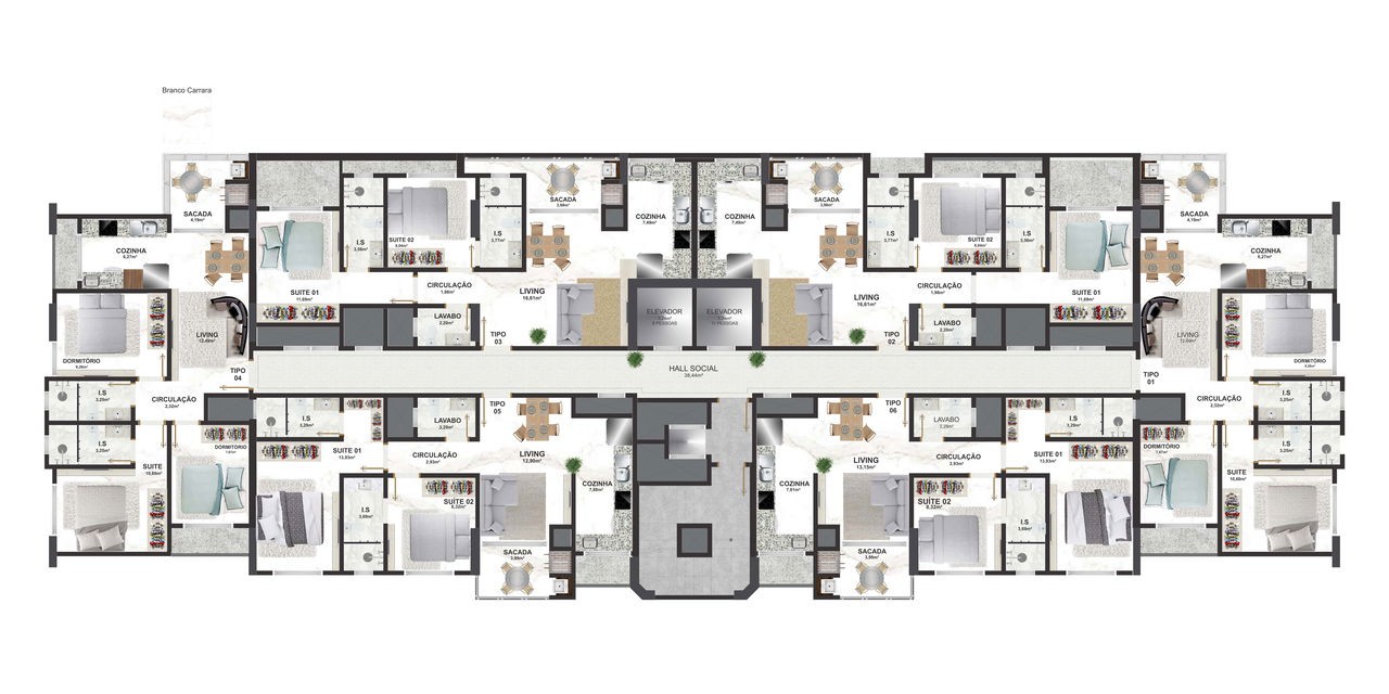Apartamento em Cosntrução em Itapema/SC no bairro Morretes. Ótima localização a 550m do mar. 69m², com 2 suítes e 1 vaga de garagem