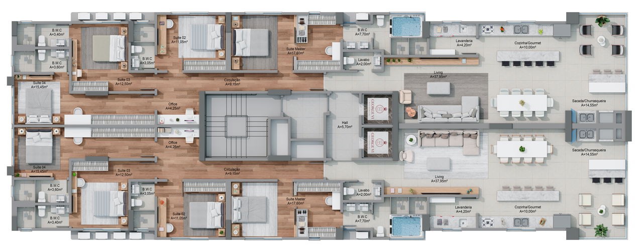 Apartamento em Construção em Itapema/SC com 185,70m² área privativa sendo 4 suítes, 3 vagas de garagem área de lazer completa