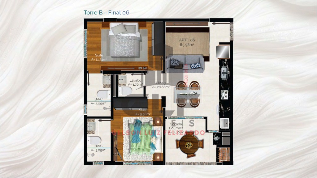 Apartamento em Construção em Porto Belo/SC Bairro Perequê, com 113,44m² área privativa, sendo 3 suítes área de lazer completa