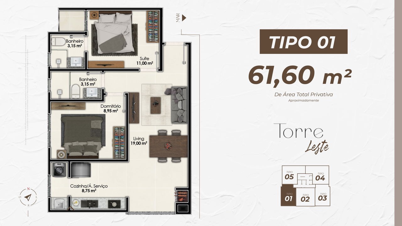 Apartamento à venda em Itapema-SC, Jardim Praia Mar: 2 quartos, 1 suíte, 1 banheiro, 1 vaga de garagem, 61,60 m² de área.
