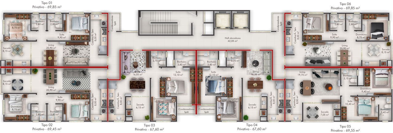 Apartamento em Construção em Itapema/SC, bairro Morretes, com 68m², 2 Dormitórios/ 1 Suíte. Entrega para Dezembro/27. Próximo à BR-101. Investimento
