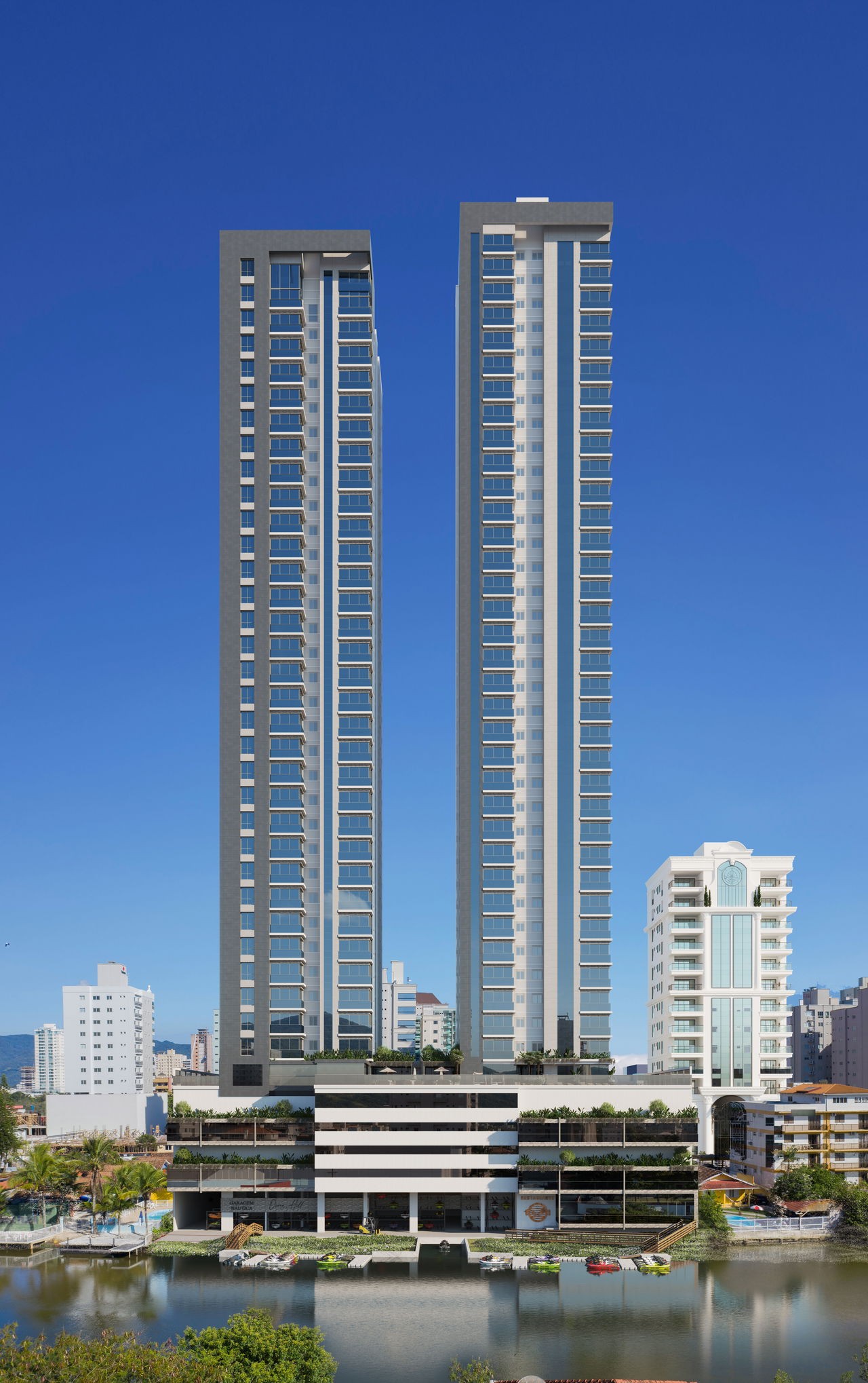 Apartamento em Construção em Itapema/SC na Meia Praia, com 262m² de área total e 3 Suítes, a 260m do mar. Lazer Completo. Ótimo Investimento.