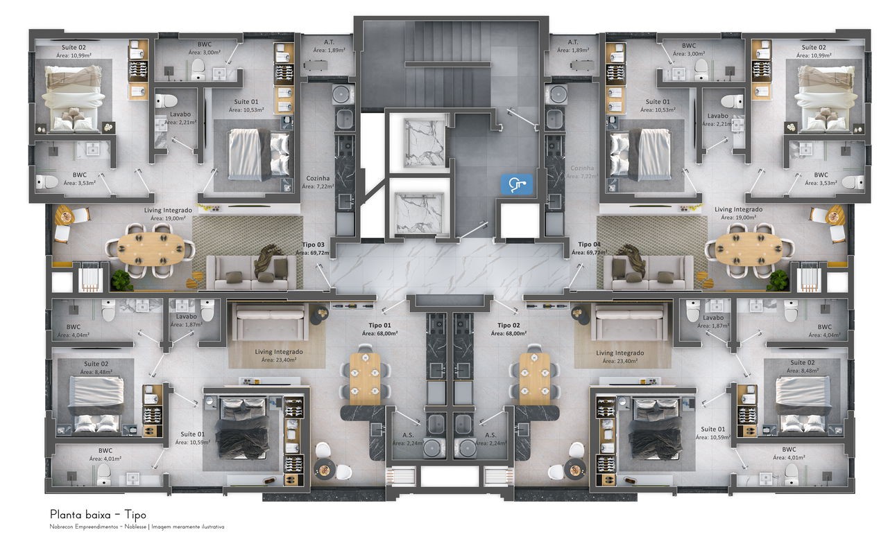 Apartamento em Construção em Itapema/SC com 69,72m² área privativa sendo 2 suítes 1 vaga de garagem, área de lazer completa
