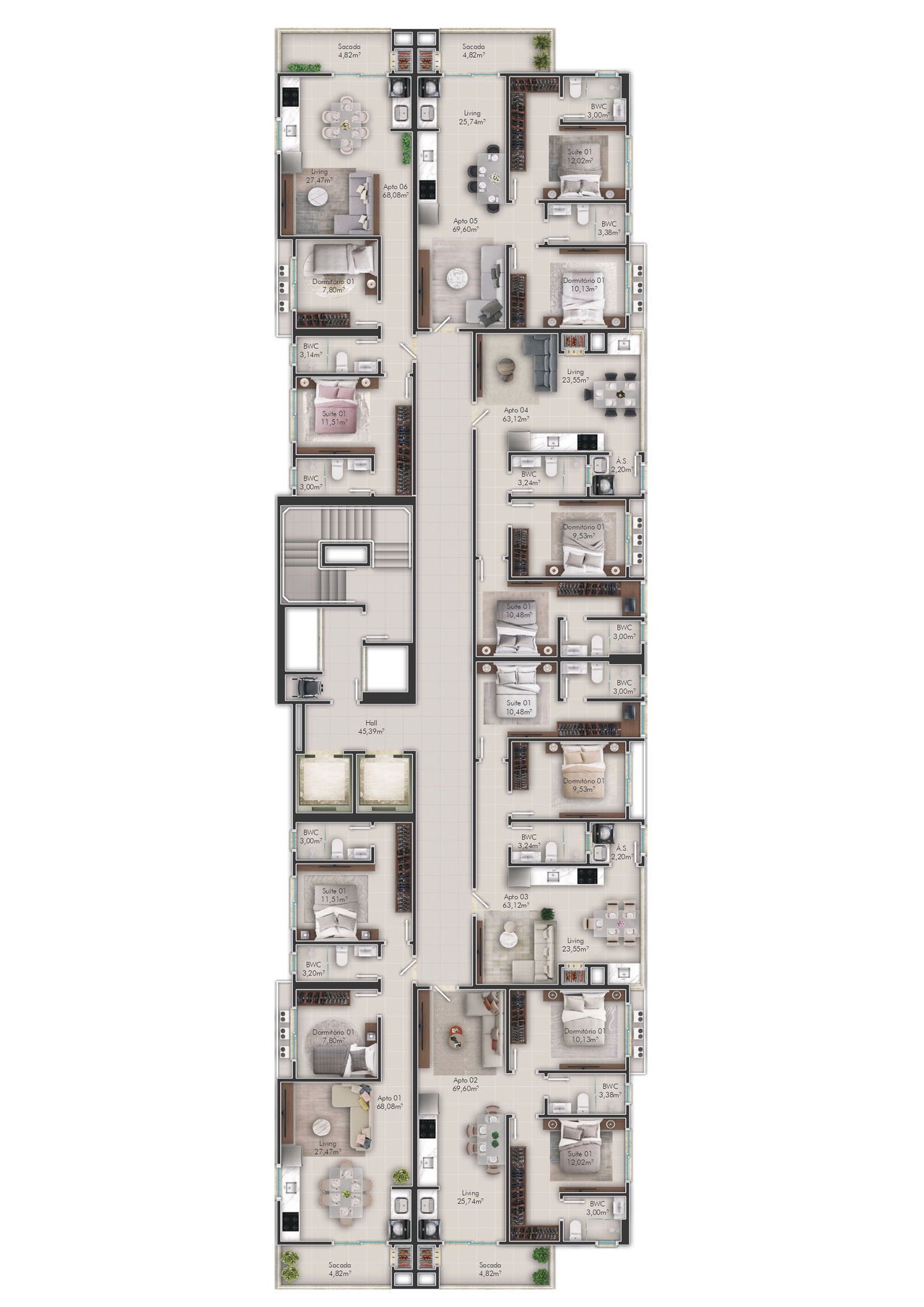 Apartamento em Construção em Itapema/SC bairro Morretes, com 68,08m² área privativa, com 2 dormitórios sendo 1 suíte , 1 vaga de garagem