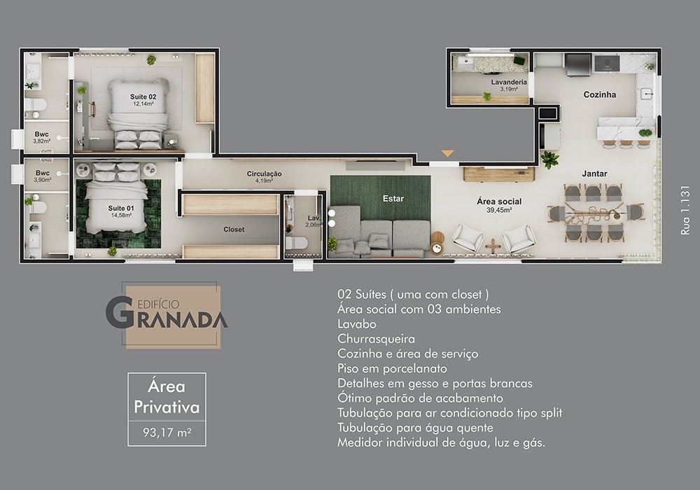 Apartamento em Construção em Balneário Camboriú/SC com 93,17m² área privativa sendo 2 suítes,