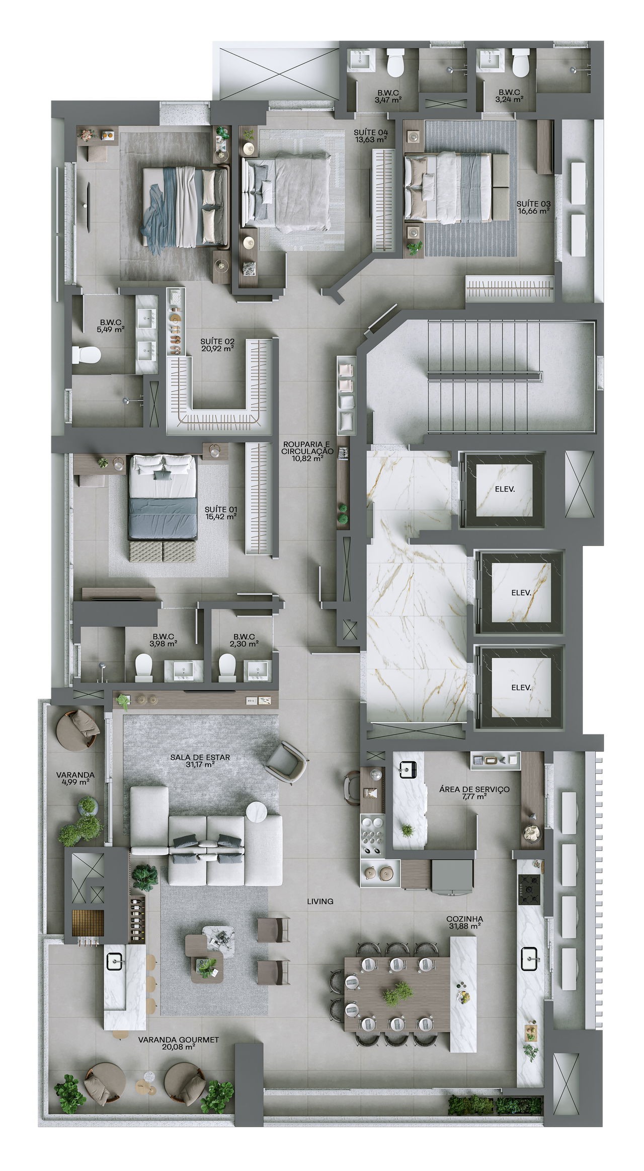 Apartamento em Construção em Itapema/SC com 219,24m² área privativa sendo 4 suítes 3 vagas de garagem, área de lazer completa