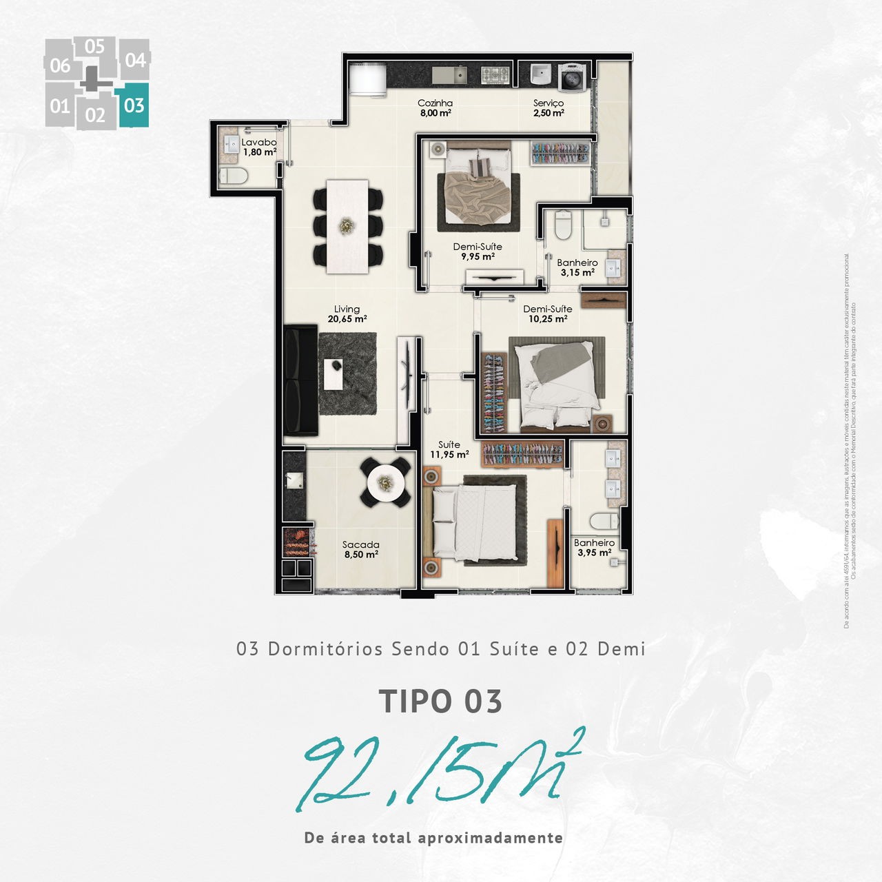 Apartamento em Construção em Porto Belo/SC com 90,90m² área privativa com 3 dormitórios 1 suíte, 2 vagas de garagem lazer completo