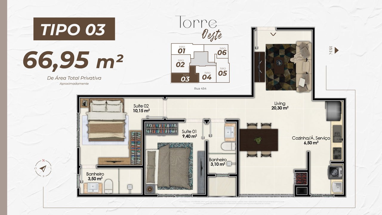 Apartamento em Construção em Itapema/SC com 68,50m² área privativa, com 2 dormitórios sendo 1 suíte, 1 vaga de garagem, área de lazer completa