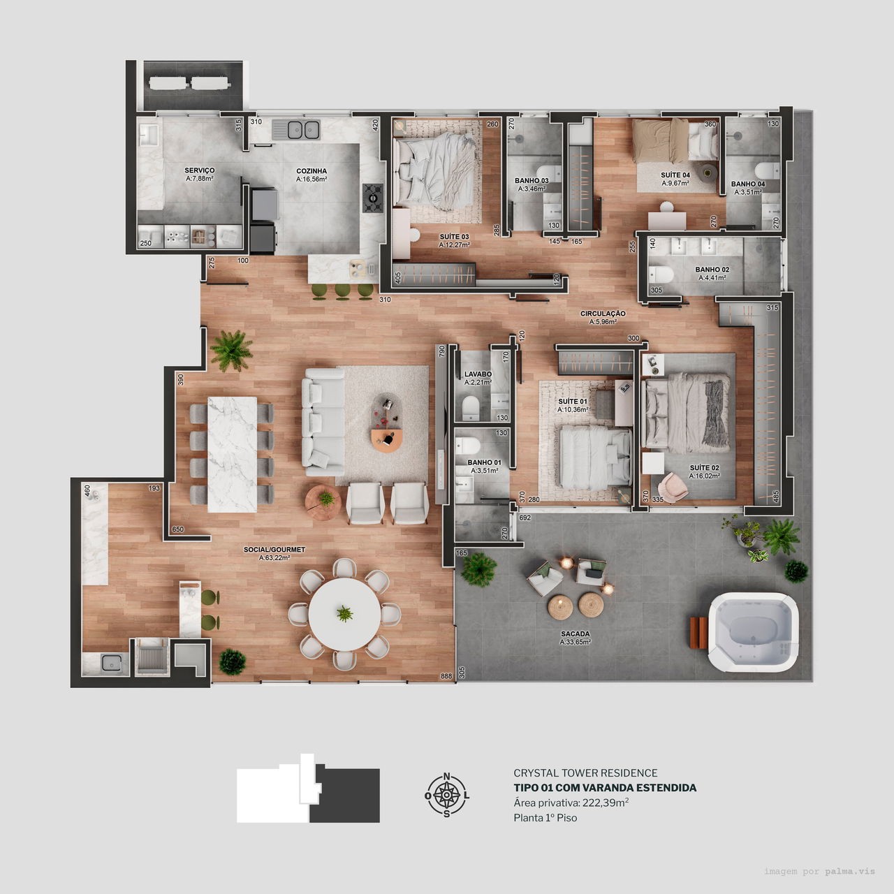 Apartamento em Construção em Itapema/SC com 229,20m² área privativa sendo 3 suítes 4 vaga de garagem, área de lazer completa
