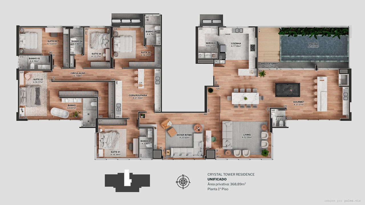 Apartamento em Construção em Itapema/SC com 229,20m² área privativa sendo 3 suítes 4 vaga de garagem, área de lazer completa
