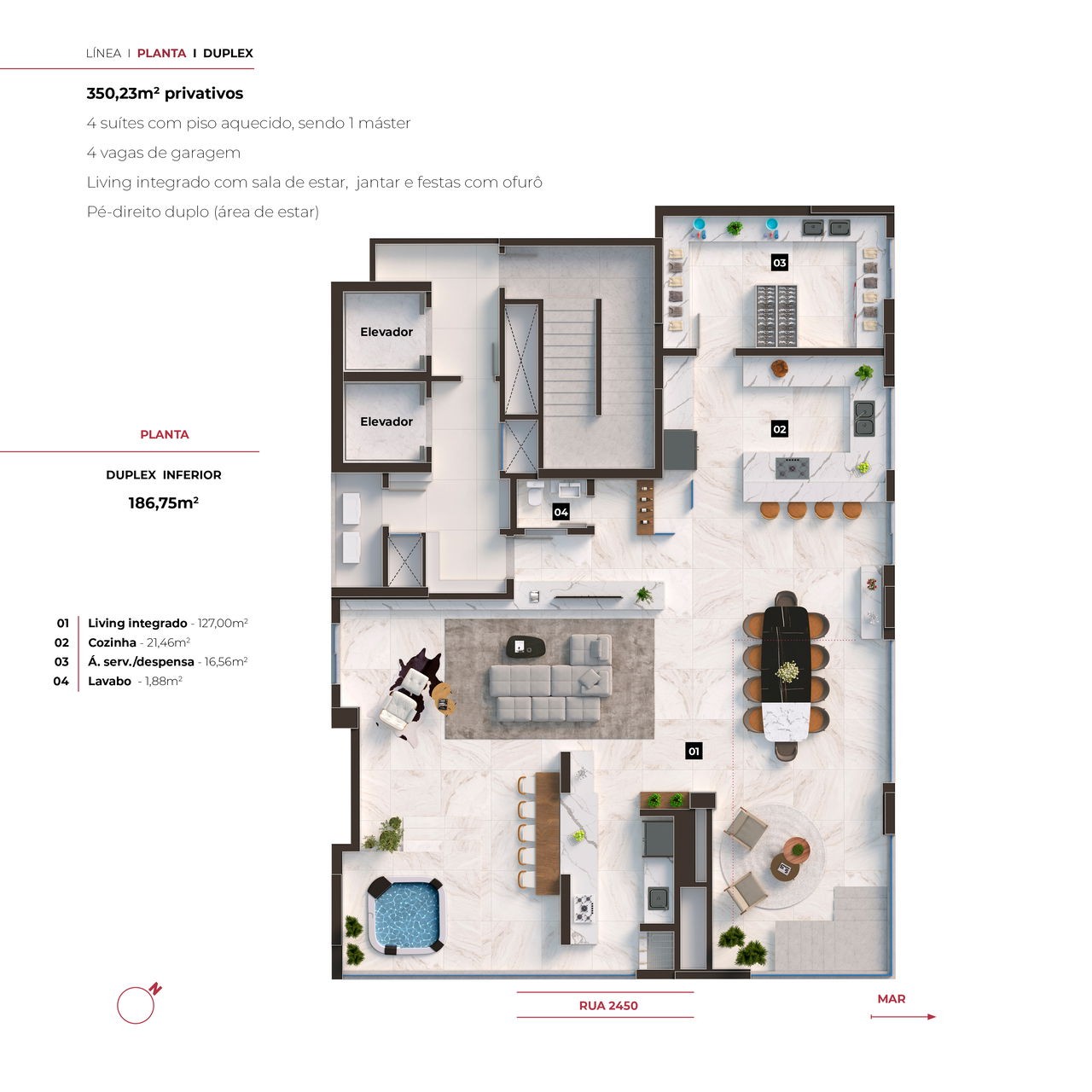 Apartamento em Construção em Balneário Camboriú/SC com 350m² área privativa sendo 4 suítes, 4 vaga de garagem, área de lazer completa