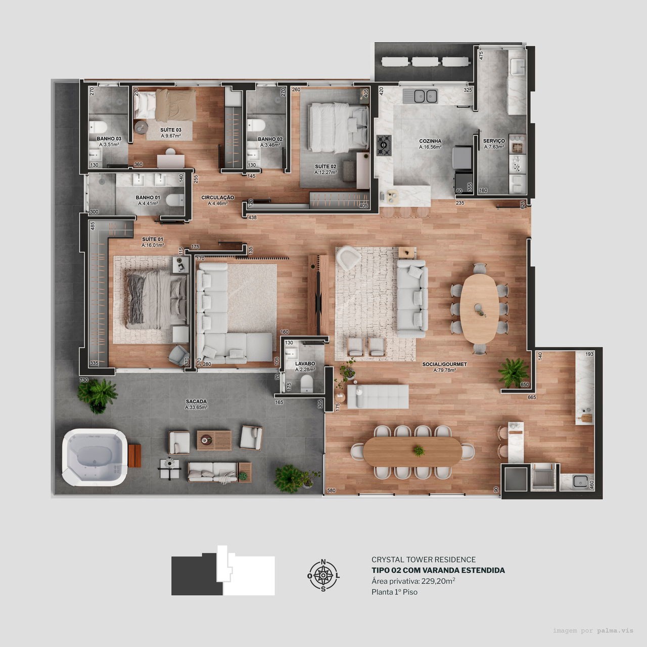 Apartamento em Construção em Itapema/SC com 229,20m² área privativa sendo 3 suítes 4 vaga de garagem, área de lazer completa