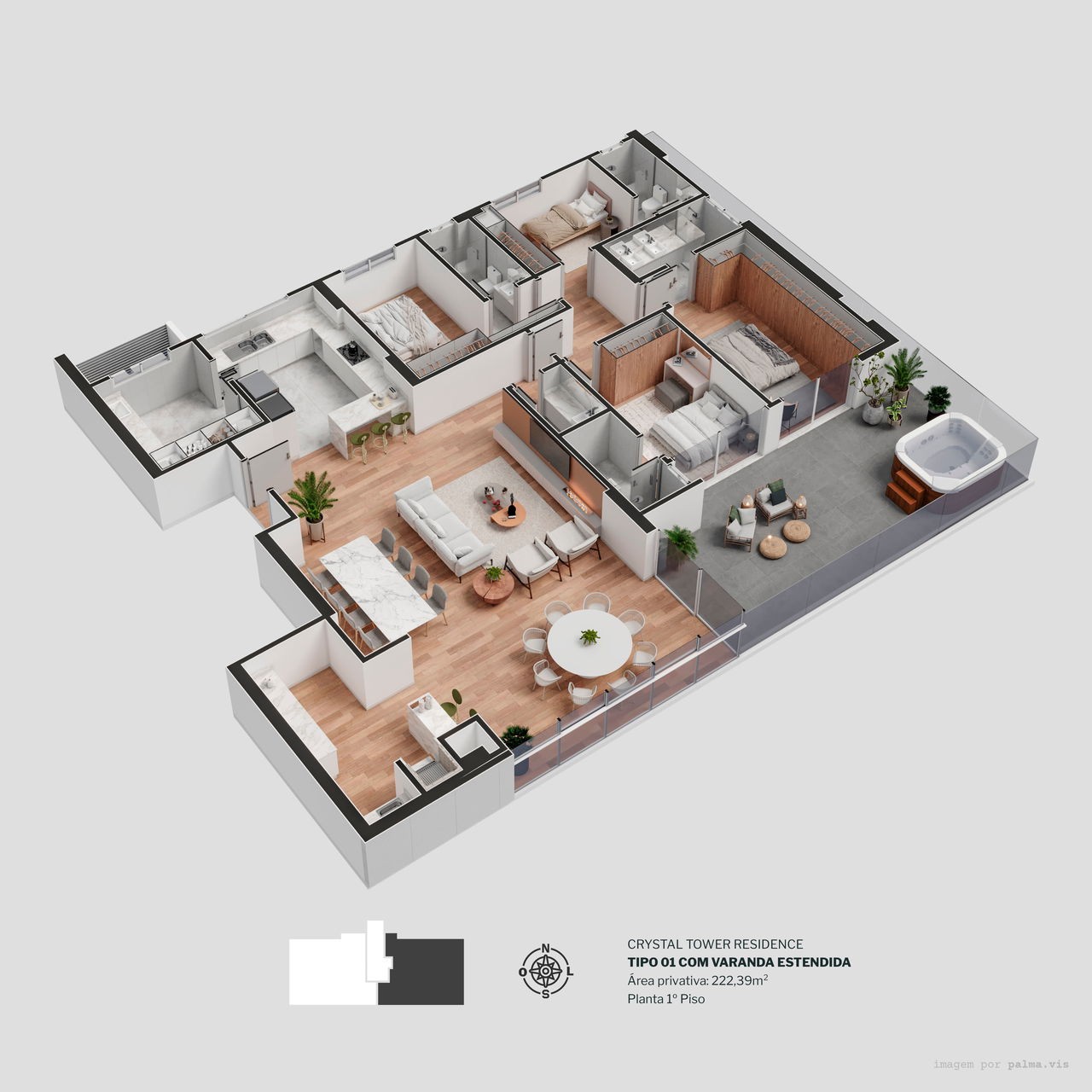 Apartamento em Construção em Itapema/SC com 229,20m² área privativa sendo 3 suítes 4 vaga de garagem, área de lazer completa