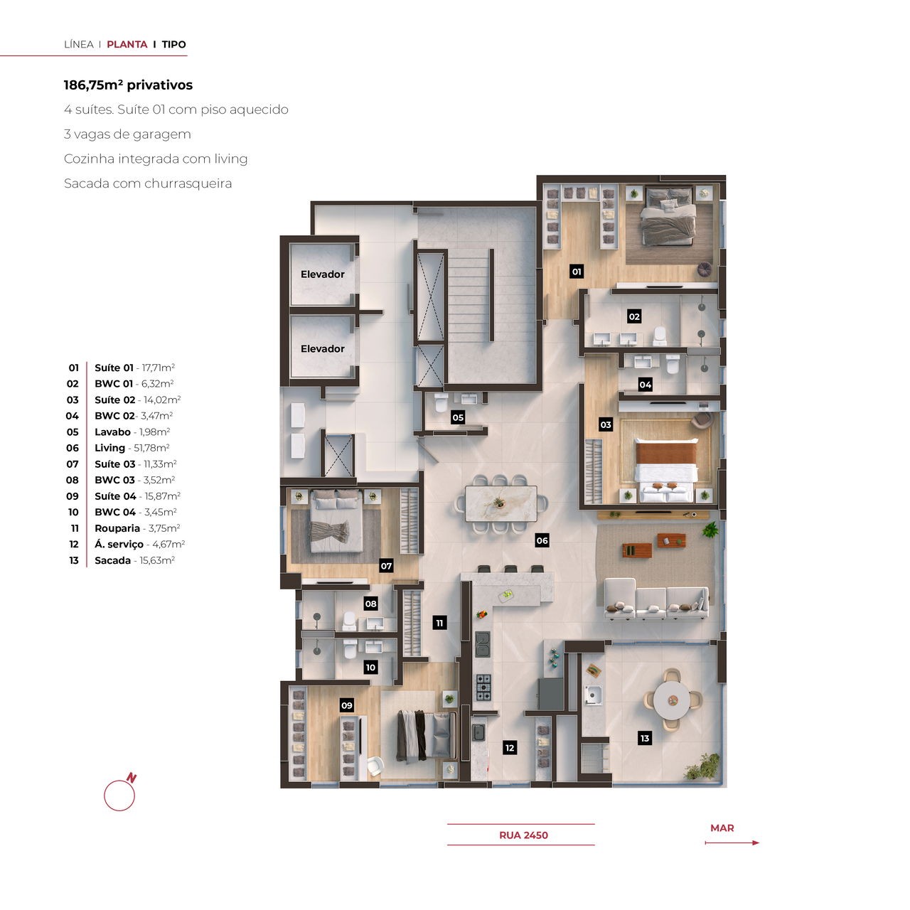 Apartamento em Construção em Balneário Camboriú/SC com 350m² área privativa sendo 4 suítes, 4 vaga de garagem, área de lazer completa