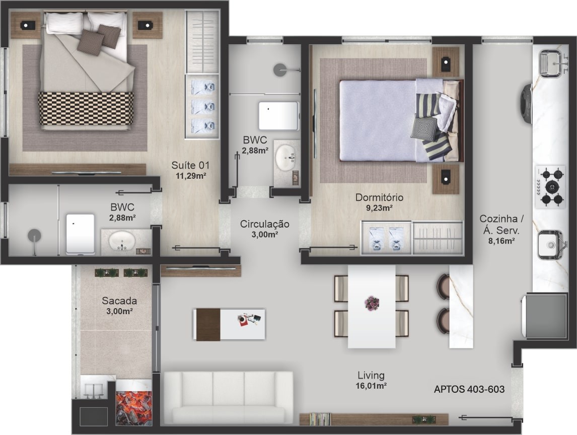 Apartamento em Construção em Balneário Camboriú/SC, com 64,36m² área privativa sendo, 2 suítes 1 vaga de garagem lazer completo