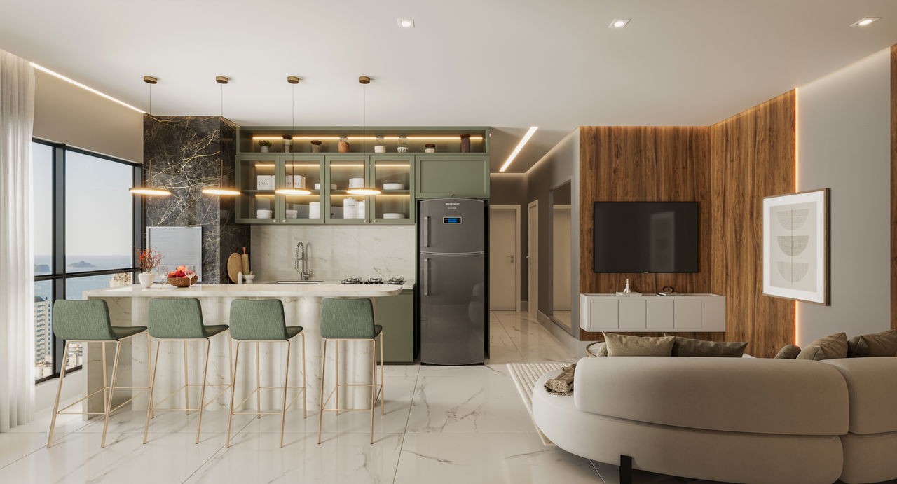 Apartamento em Construção em Itapema/SC bairro Meia Praia, com 50m² área privativa sendo 1 suíte 1 vaga de garagem lazer completo