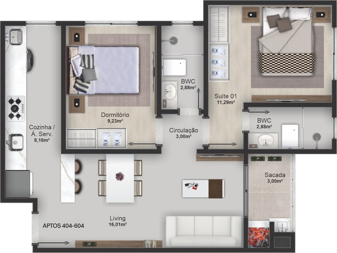 Apartamento em Construção em Balneário Camboriú/SC, com 64,36m² área privativa sendo, 2 suítes 1 vaga de garagem lazer completo