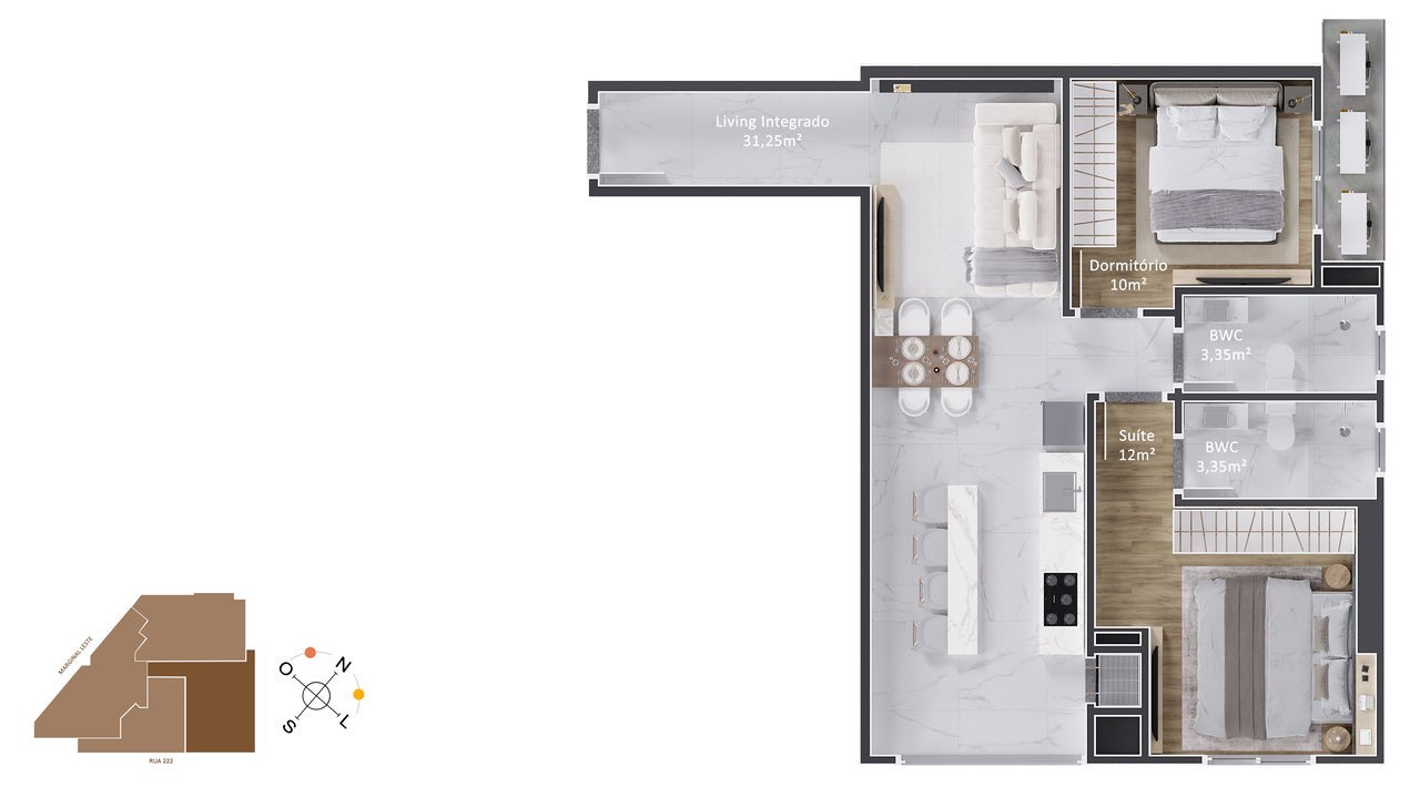 Apartamento em Itapema/SC bairro Meia Praia, com 70m² área privativa com 2 dormitórios sendo 1 suíte 1 vaga de garagem lazer completa