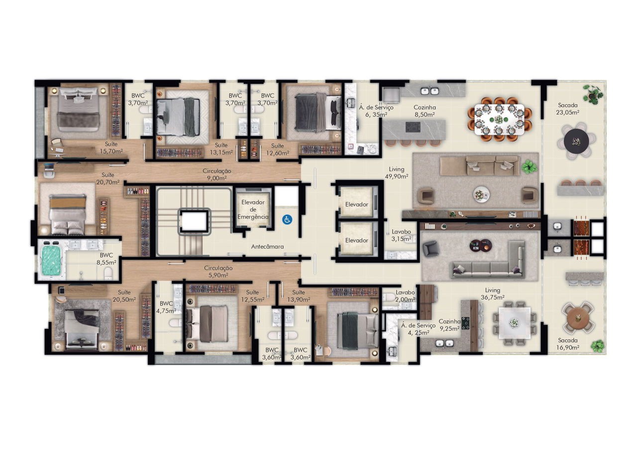 Apartamento em Construção em Itapema/SC bairro Meia Praia, com 202,16m² área privativa sendo 4 suítes 3 vagas de garagem lazer completo