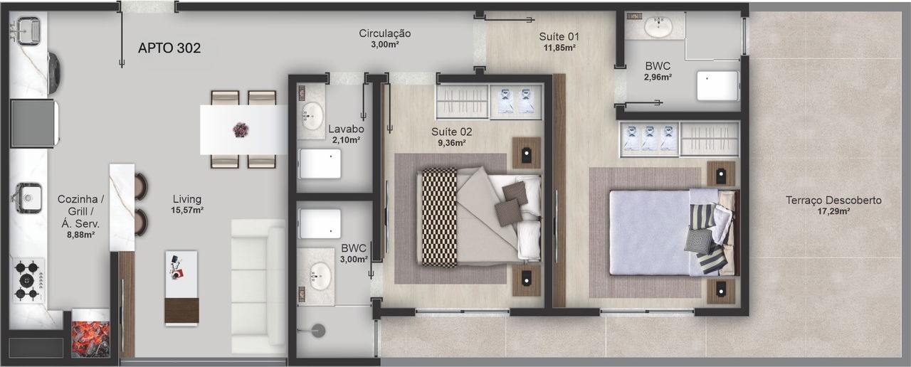 Apartamento em Construção em Balneário Camboriú/SC, com 64,36m² área privativa sendo, 2 suítes 1 vaga de garagem lazer completo