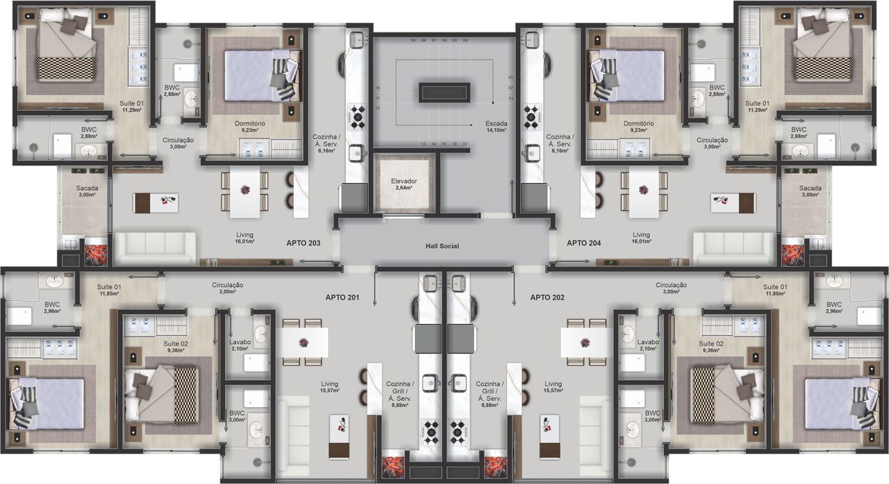 Apartamento em Construção em Balneário Camboriú/SC, com 64,36m² área privativa sendo, 2 suítes 1 vaga de garagem lazer completo
