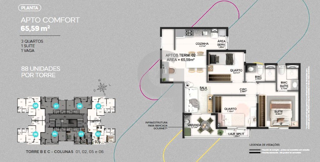 Apartamento, 3 quartos, 65 m² - Foto 3