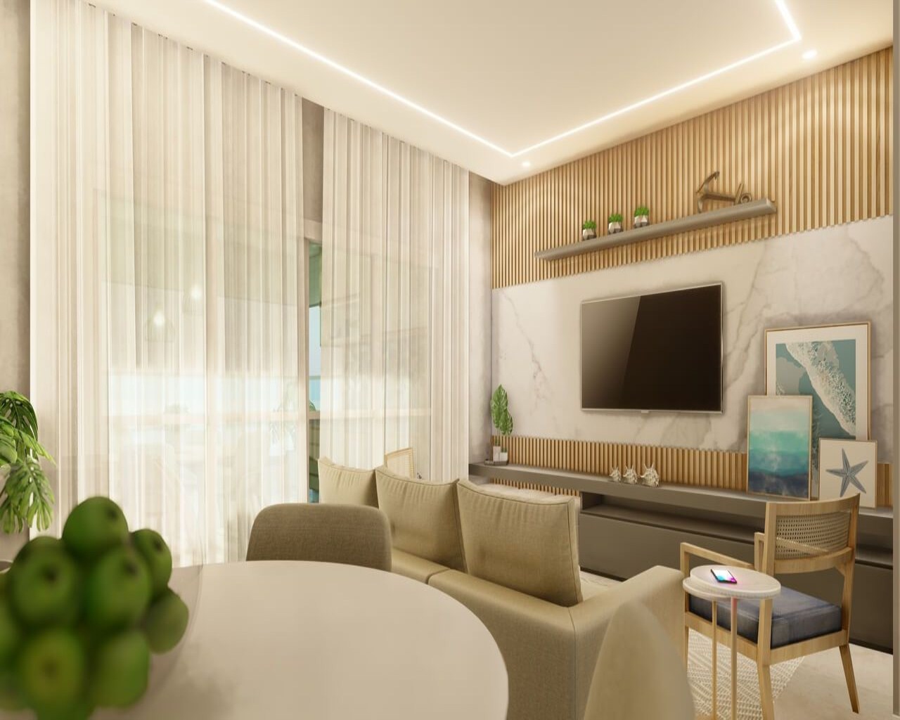 Apartamento novo de alto padrão, vista ao mar, com 2 dormitó