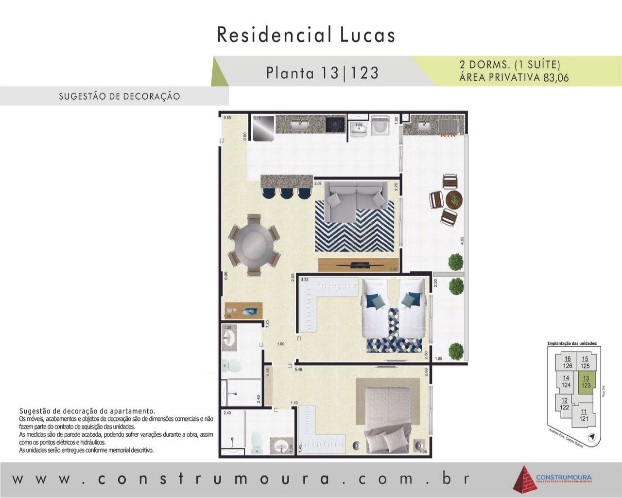 Apartamento novo de alto padrão, vista ao mar, com 2 dormitó