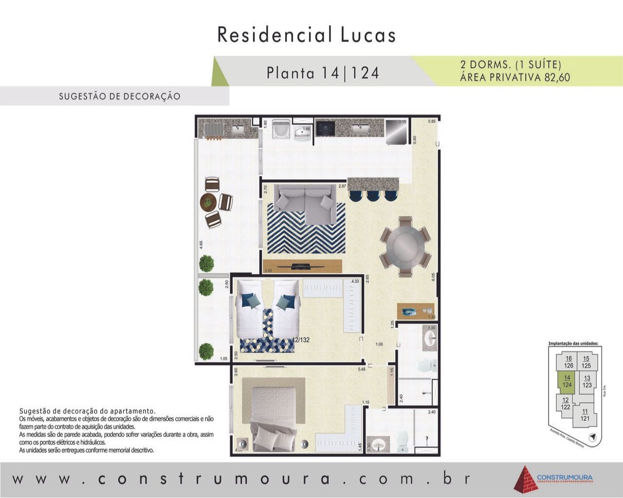 Apartamento novo de alto padrão, vista ao mar, com 2 dormitó