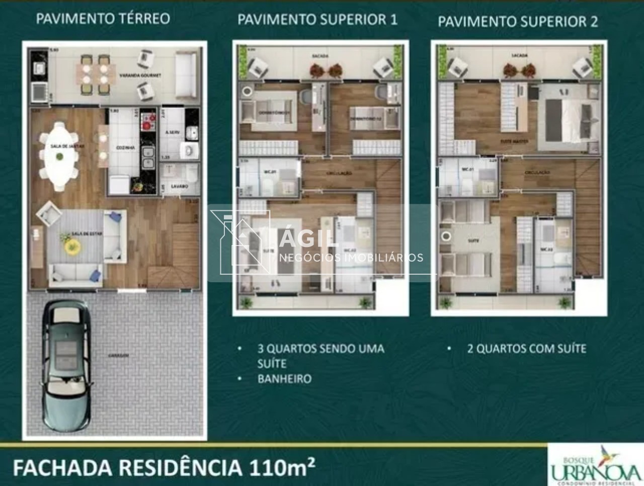 Casa no Bosque Urbanova de 110m² Com 3 Dormitórios- 2 Vagas