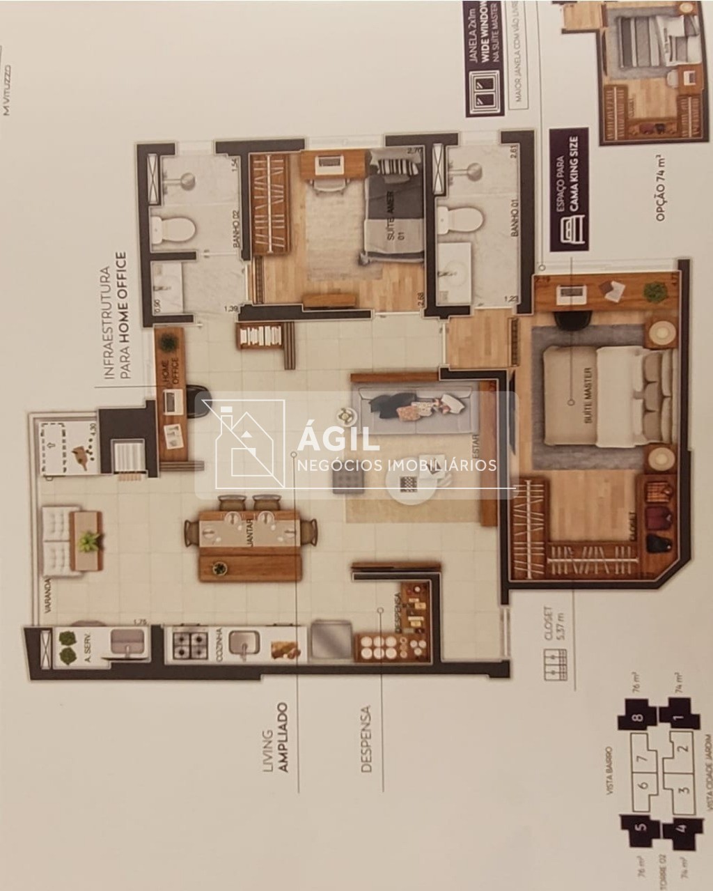 Lançamento Wonder apartamento a Venda no Cidade jardim em São José dos Campos-SP -85m² total -3 dormitórios sendo uma suíte -2 banheiros com suíte